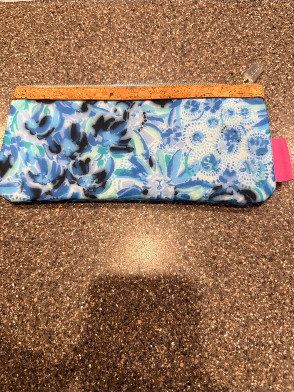 Lilly Pulitzer Blue & Teal Floral Pencil Case with Cork Trim